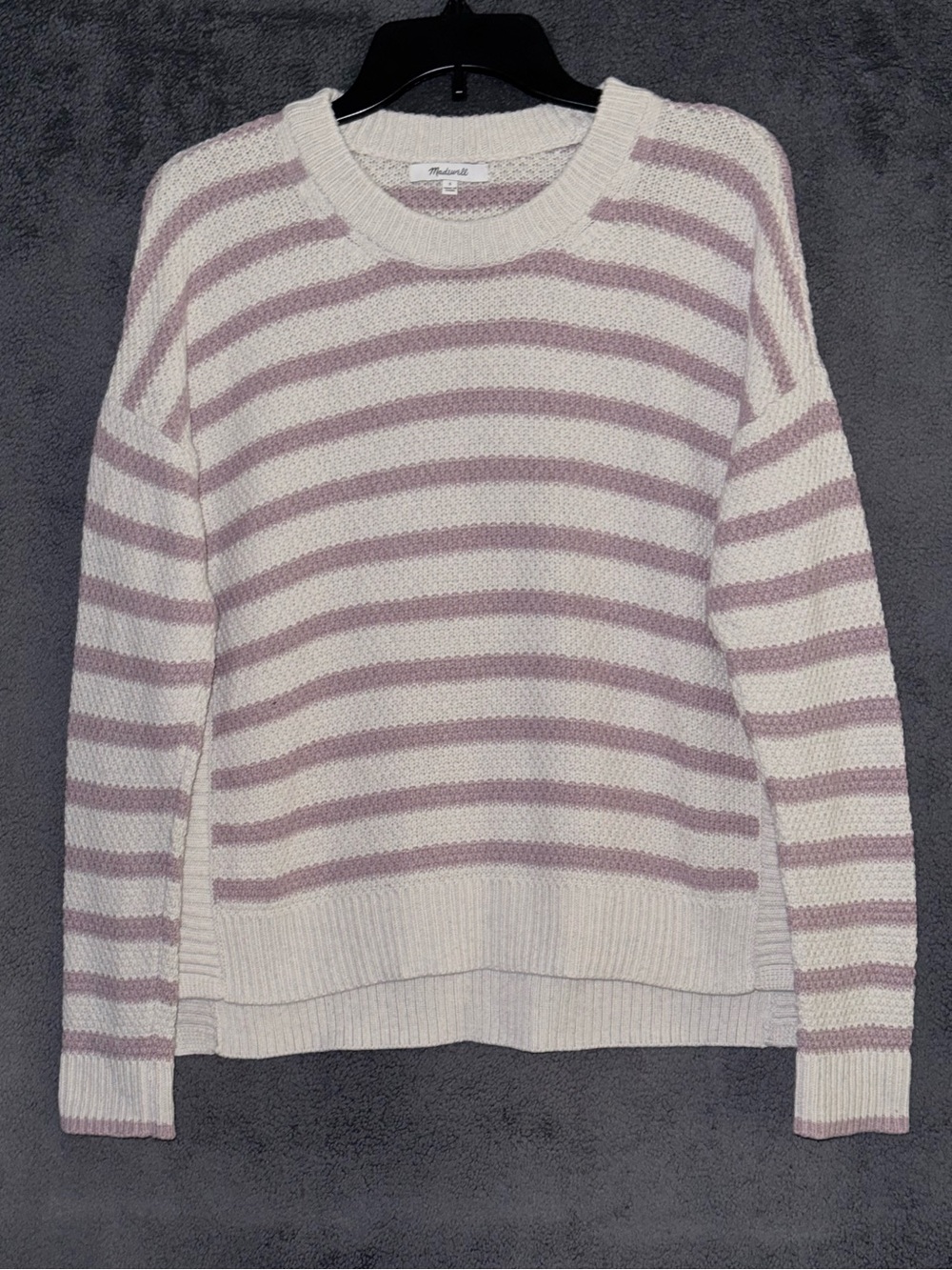 Madewell Cream and Mauve Striped Crewneck Sweater Size Small